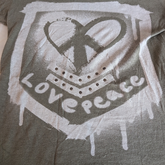 L.O.L. Vintage Olive Green Love Peace Tee - Picture 2 of 4